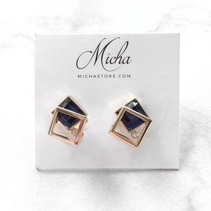 NWT Navy Gold Square Earrings